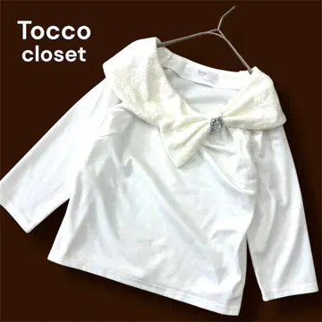 토코 클로젯 레이스 리본 칼라 탑 비쥬 장식 7부 소매 M