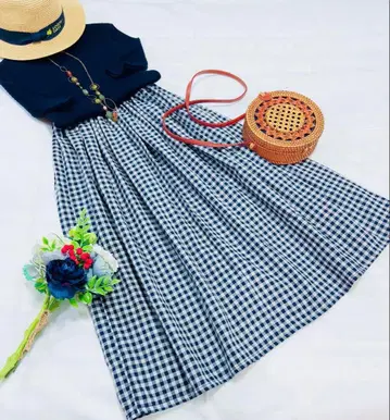 리버서블 롱 스커트 더블 거즈 깅엄 & 타탄 체크