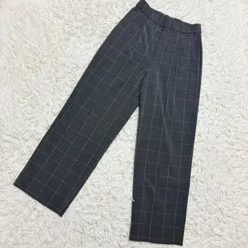 유니클로 고품질 턱 와이드 팬츠 그래프 체크 무늬 스마트 그레이 (M)