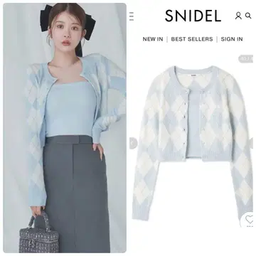 완판 신상 새상품 SNIDEL 아가일 니트 앙상블 LBLU