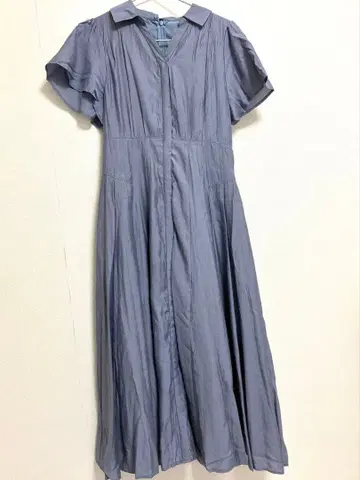 스카이블루 반팔 셔츠 원피스 플레어