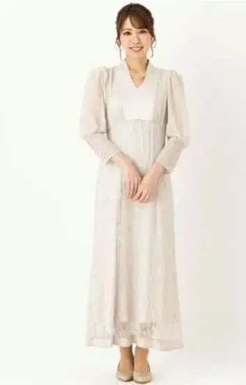 SNIDEL 스나이델 퍼프 슬리브 레이스 드레스 베이지/사이즈:1