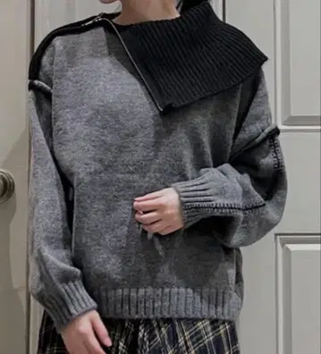 melange 바이컬러 zip 스웨터