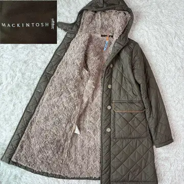컨디션 최상/인기 카키 매킨토시 퀼팅 코트 보아 안감 후드 부착