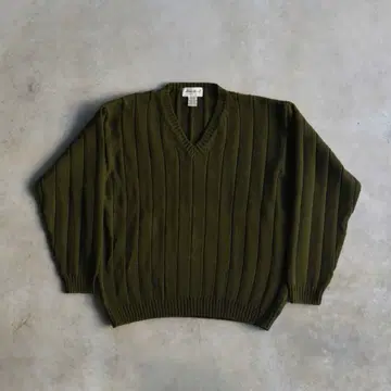 90s 에디 바우어 코튼 니트 스웨터 올리브 리브 편직 XL 화이트 택