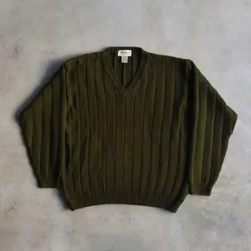 90s 에디 바우어 코튼 니트 스웨터 올리브 리브 편직 XL 화이트 택