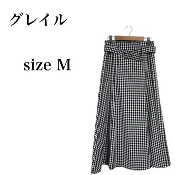 GRL (그레일) 깅엄 체크 벨트 포함 롱 스커트 M 사이즈