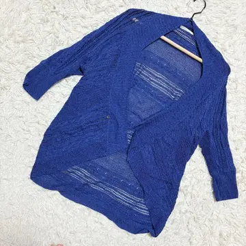 DESVISIO 크로 셰 뜨개질 니트 가디건 돌먼 슬리브 블루