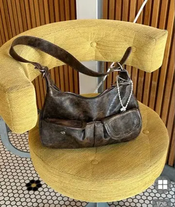 한국 nugu 더블 포켓 가죽 백