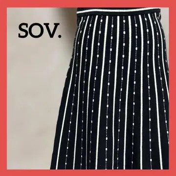 Sov. 니트 스커트 38 스트라이프 블랙 새상품급