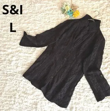 S&I 퀼팅 셔츠 축구지 꽃무늬 스탠드 카라 블랙 L