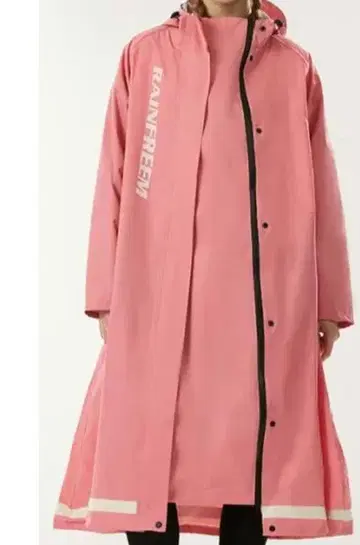 핑크 후드 부착 롱 레인코트 M