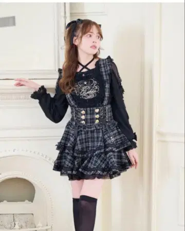 LIZLISA 사다리 리본 트위드 티어드 치마바지