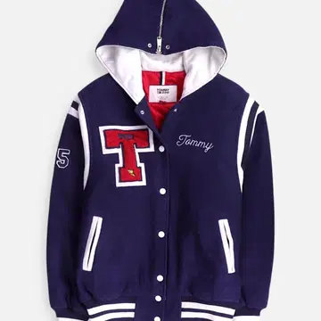 Tommy Jeans 후드 부착 바시티 자켓 네이비