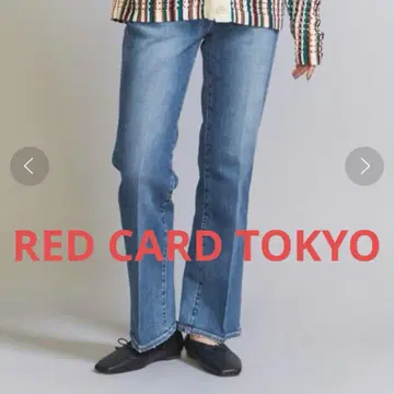슬림 레그 RED CARD TOKYO 마멀레이드 미드 라이즈 플레어 데님