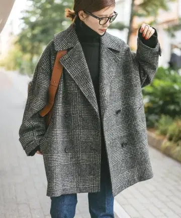 ( 24AW ) Spick & Span W 슬라이버 체크 하프 코트