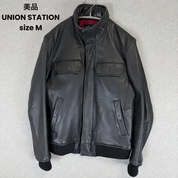 새상품급 UNION STATION 하이넥 리브 가죽 자켓