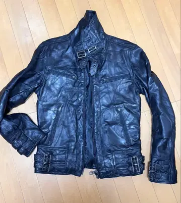 ALL THE WAY 블랙 가죽 라이더 자켓 L