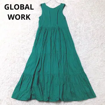 글로벌 워크 슬리브리스 원피스 티어드 그린 화려한 면