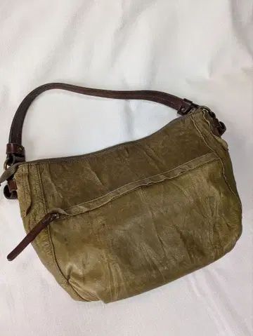 올리브 그린 천연 가죽 숄더백
