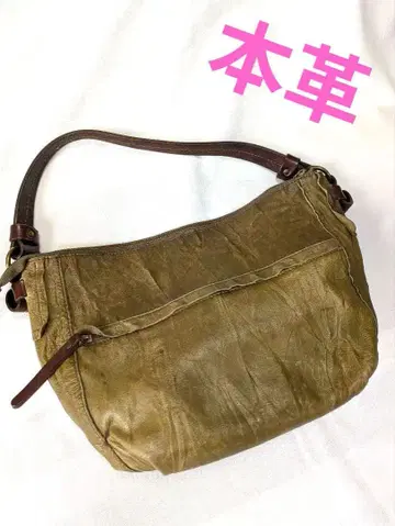 올리브 그린 천연 가죽 숄더백