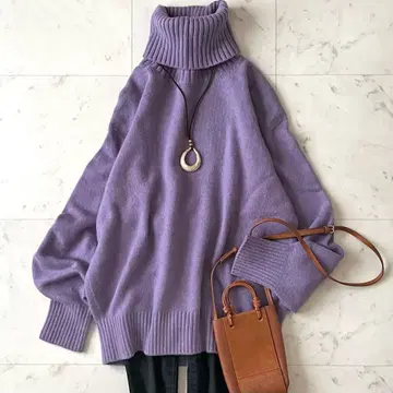 새상품급*프레임워크 울 캐시미어 터틀넥 니트 퍼플 긴팔 일본제