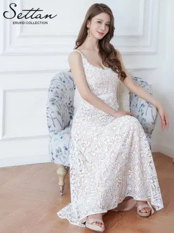 Settann 화이트 레이스 맥시 드레스