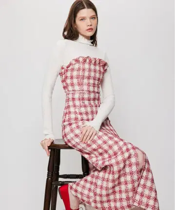 DEICY 루프 체크 뷔스티에 머메이드 스커트 SET