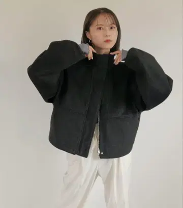 Reurie'(레우리) 더블 지퍼 숏 울 코트