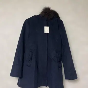 네이비 퍼 후드 롱 코트