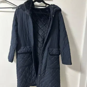 BEAMS 네이비 퀼팅 자켓 후드 부착