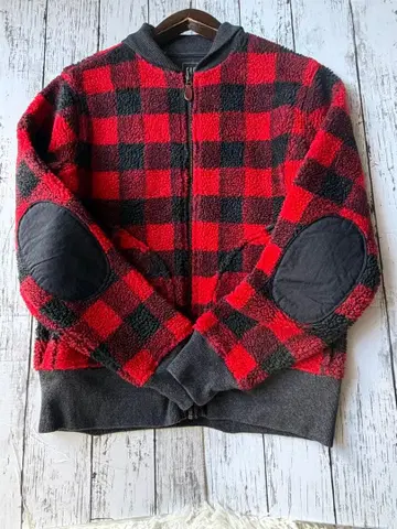 GAP 레드 블랙 체크 플리스 점퍼 포근하고 따뜻한 S