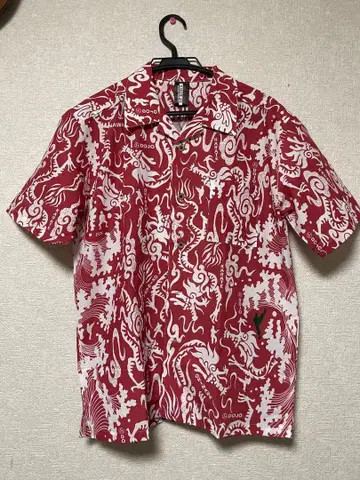 DOJO 하와이안 셔츠 드래곤 패턴 레드/화이트