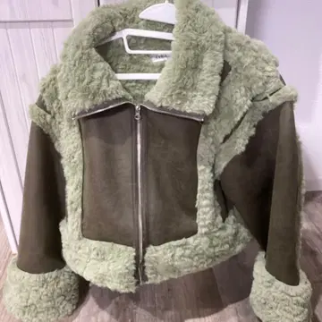 EVRIS 그린 숏 페이크 무스탕 블루종