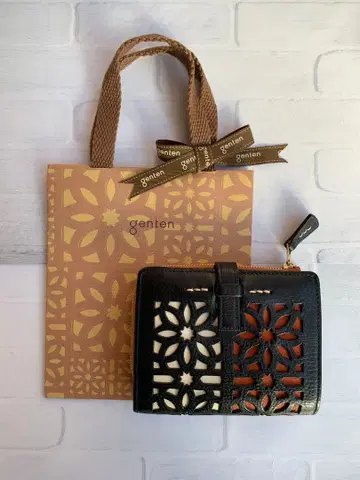 택 포함 genten 겐텐 Xmas 한정판 페블 컷워크 접이식 지갑