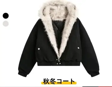 [ 미사용 새상품 ] 짧은 기장 다운 자켓 지퍼 포함 퍼 포함 블랙