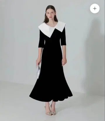 leja 비대칭 빅 칼라 벨로아 머메이드 원피스 드레스