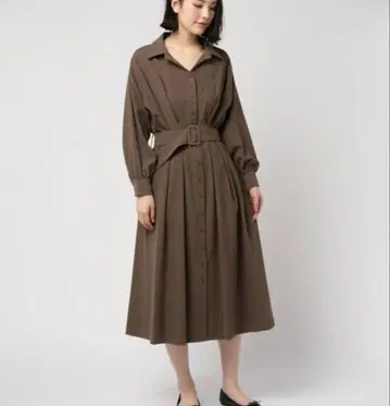 archivers 셔츠 롱 원피스 브라운 허리 벨트