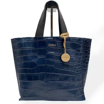 새상품급 furla 훌라 핸드백 악어 엠보싱 가죽 천연 가죽 블루
