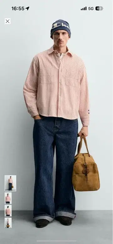 빨간색과 하얀색 스트라이프 코튼 플란넬 셔츠