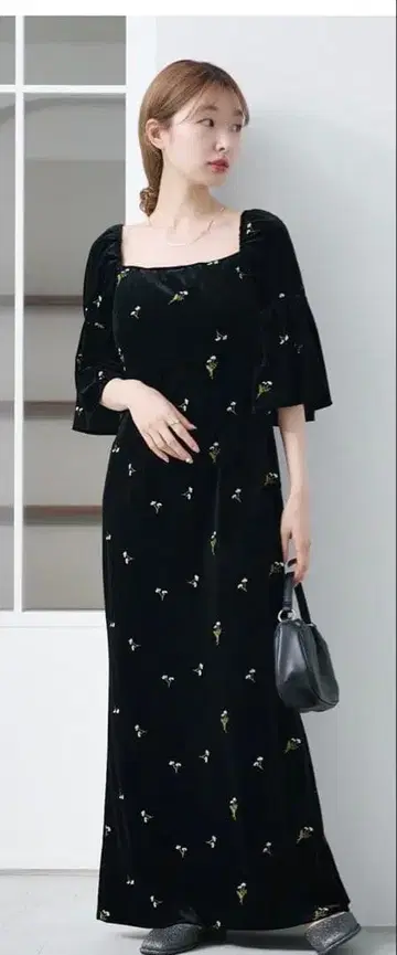 [ 포멀 드레스/결혼식 ] velour bell sleeve dress