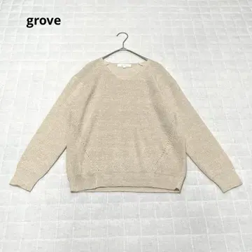 [그로브] 니트 스웨터 긴팔 무지 라메 화이트 M 심플