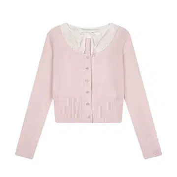 Not your rose 리본 포함 옷깃 크롭 니트 가디건