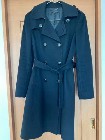 블랙 더블 브레스트 롱 코트 SABA