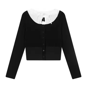 Not your rose 리본 포함 옷깃 크롭 니트 가디건