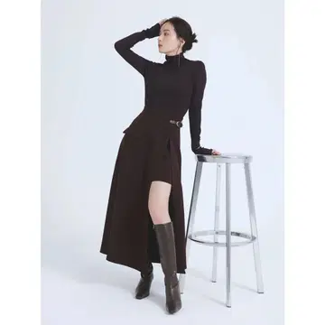 anuans 비대칭 레이어드 스커트 버건디 M 사이즈