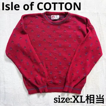 Isle of COTTON 미국제 XL 와인 레드 코튼 니트