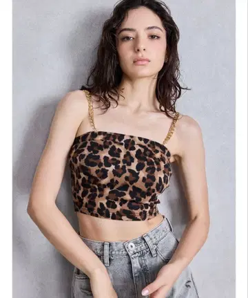 GYDA 레오파드 무늬 체인 스트랩 골지 뷔스티에