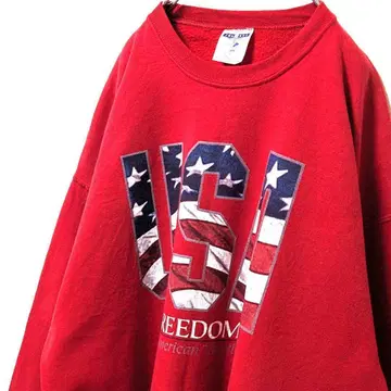 저지 USA 프리덤 맨투맨 트레이닝복 레드 빨간색 XL 구제 의류