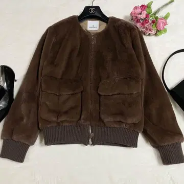 컨디션 최상 모라비토 보아 자켓 블루종 퍼 브라운 38